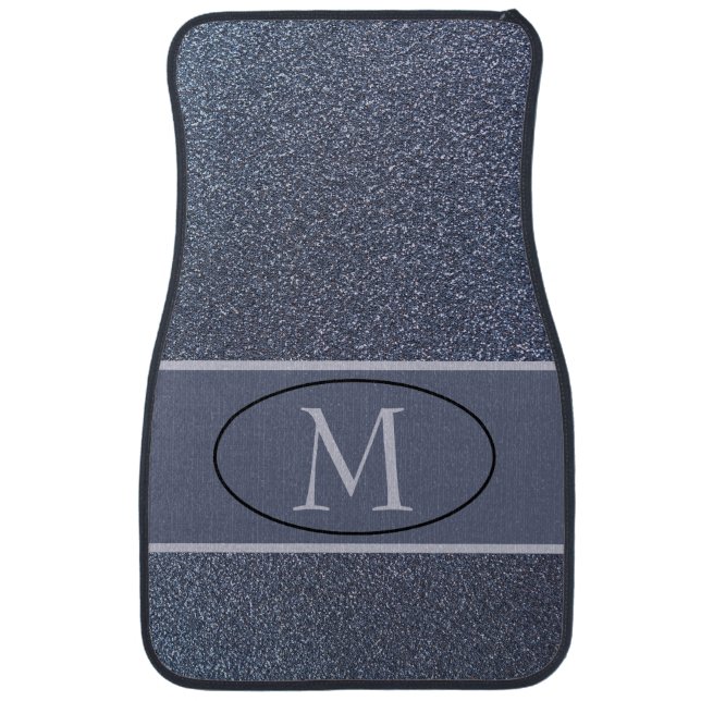 Elegant Silver & Gray Glitter Monogram Design Car Floor Mat (Front)