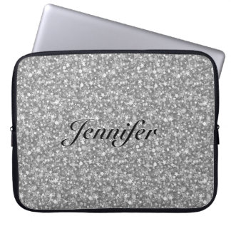 Elegant Silver Gray Glitter & Sparkles 2-Monogram Laptop Sleeve