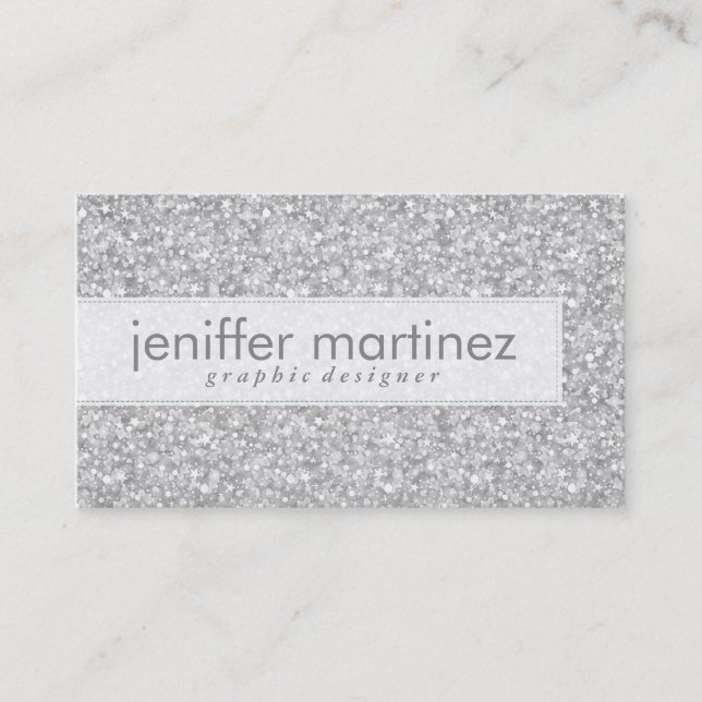 Elegant Silver Gray Glitter & Sparkles Texture Business Card (Front)
