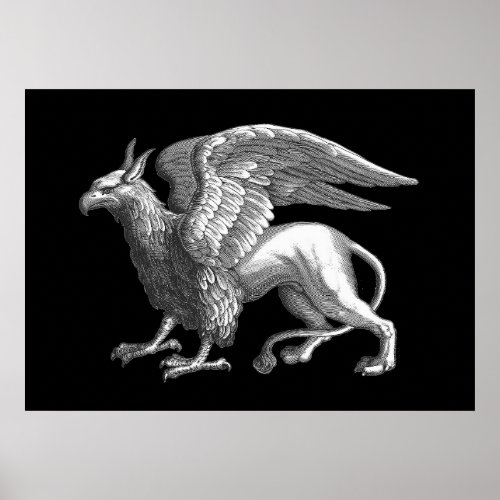 Elegant Silver Gray  Grey Griffin Legendary Beast Poster