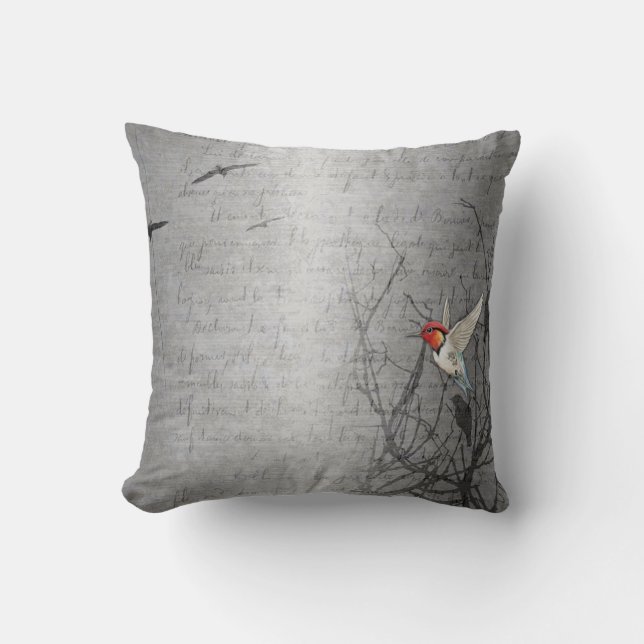 Elegant Silver Gray Hummingbird Art Print  Throw Pillow (Front)