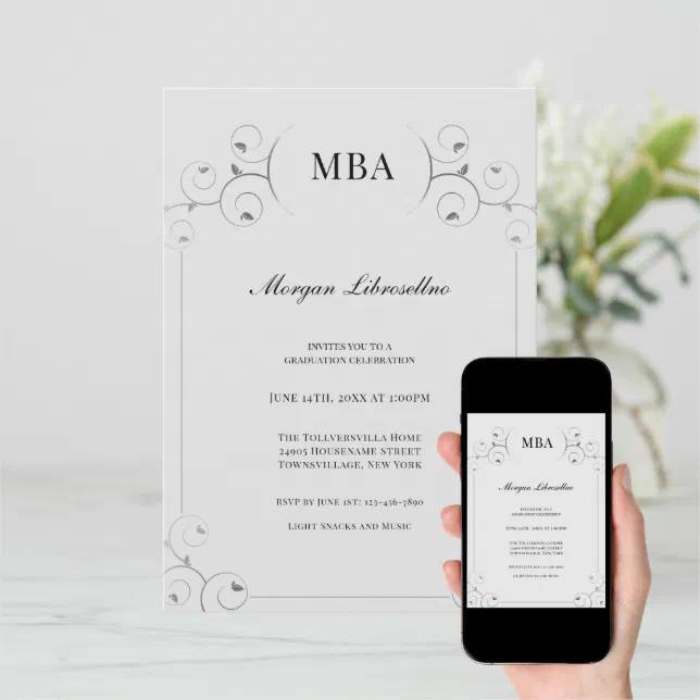 Elegant Silver Gray MBA Graduation Party Invitation Zazzle