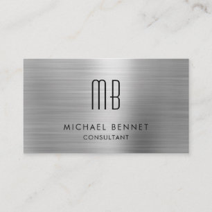 Elegant Silver Gray Metallic Monogram Consultant Business Card
