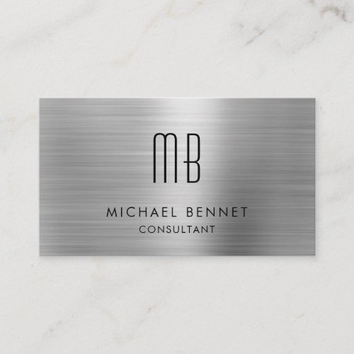 Elegant Silver Gray Metallic Monogram Consultant  Business Card