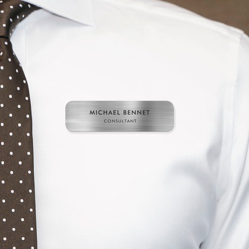 Elegant Silver Gray Metallic Professional Business Name Tag