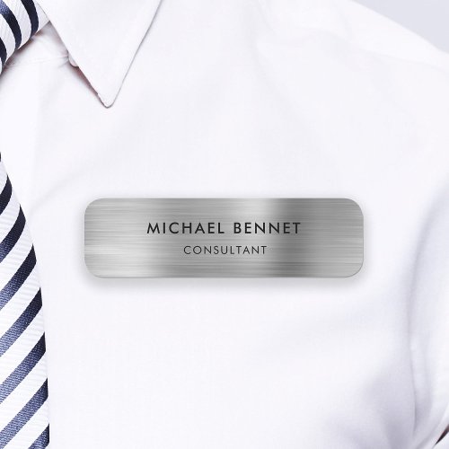 Elegant Silver Gray Metallic Professional Business Name Tag