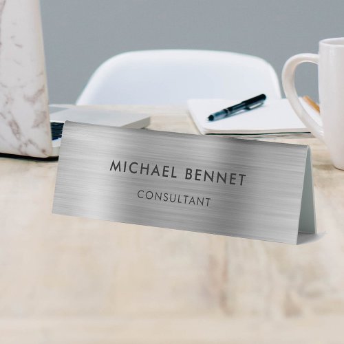 Elegant Silver Gray Metallic Professional Business Table Tent Sign