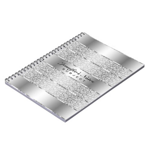 Elegant Silver Gray Metallic Stripes Monogram Notebook