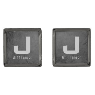 Elegant Silver Gray Monogram Wedding Groomsmen Cufflinks