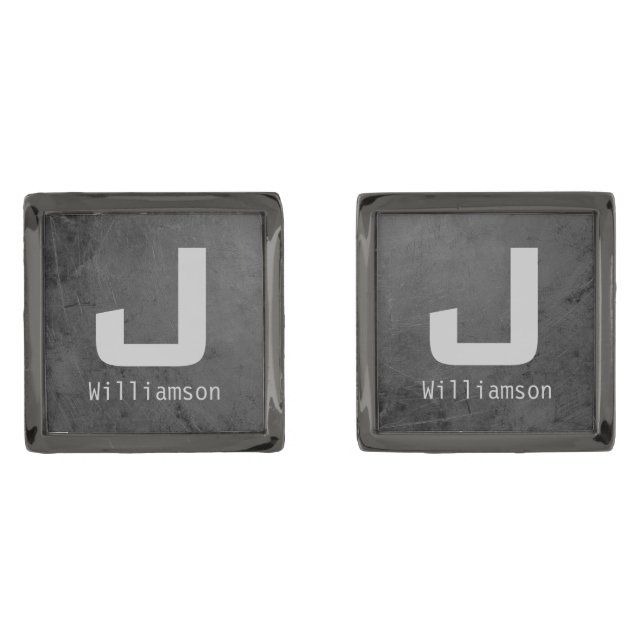 Elegant Silver Gray Monogram Wedding Groomsmen Cufflinks (Front)