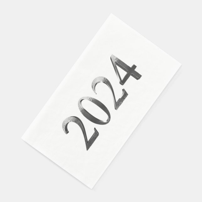 Elegant Silver Gray Numbers Happy New Year 2024 Paper Guest Towels (Corner)