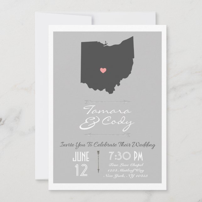 Elegant Silver Gray Ohio State Wedding Invitation (Front)