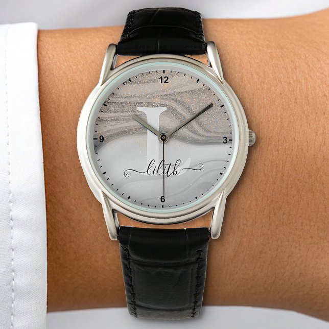 Elegant Silver Gray Paint Glitter Rain Sparkling  Watch (Creator Uploaded)