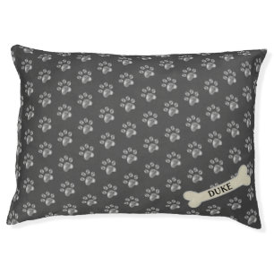 Elegant silver gray paws and bone with name pet bed