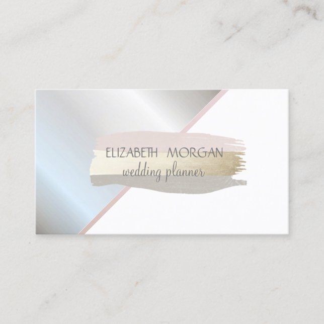 Elegant Silver, Gray,Pink  Foil Brush Stroke Business Card (Front)