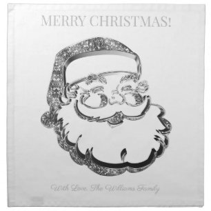 Elegant Silver Gray Santa Claus Merry Christmas Cloth Napkin