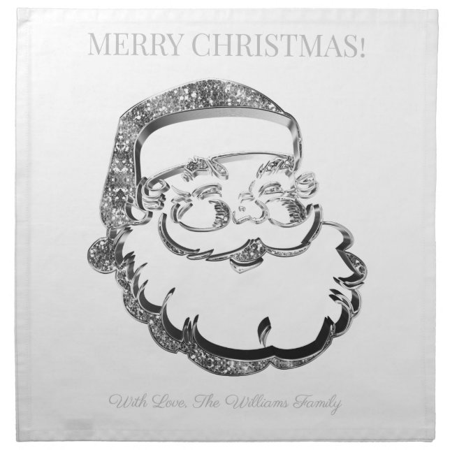 Elegant Silver Gray Santa Claus Merry Christmas Cloth Napkin (Front)