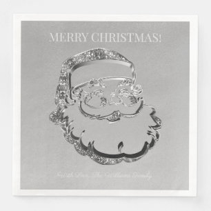 Elegant Silver Gray Santa Claus Merry Christmas Paper Dinner Napkins