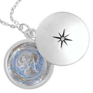 Elegant Silver Gray Shiny Blue Kaleidoscope Art Locket Necklace