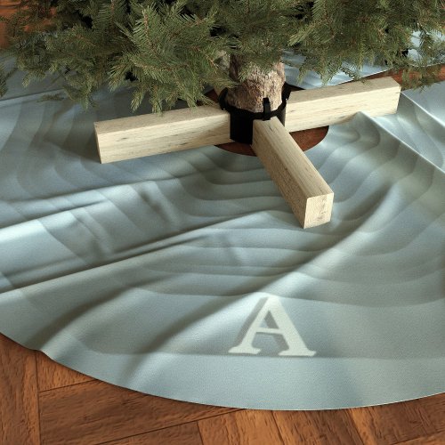 Elegant Silver Gray Simple Monogram Christmas Brushed Polyester Tree Skirt