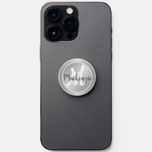 Elegant Silver Gray Steel Cool Ombre Monogram Name PopSocket