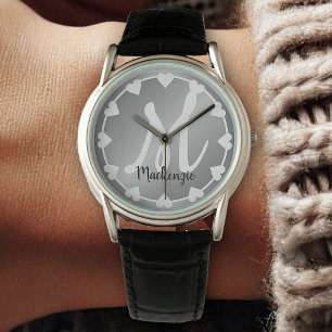 Elegant Silver Gray Steel Cool Ombre Monogram Name Watch