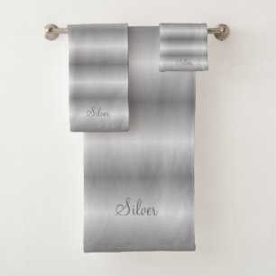 Elegant Silver & Gray Stripes Bath Towel Set