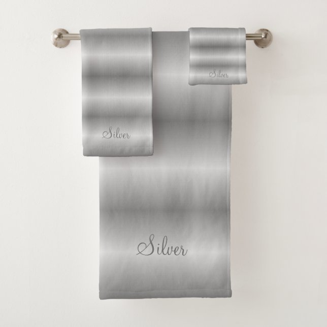 Elegant Silver & Gray Stripes Bath Towel Set (Insitu)