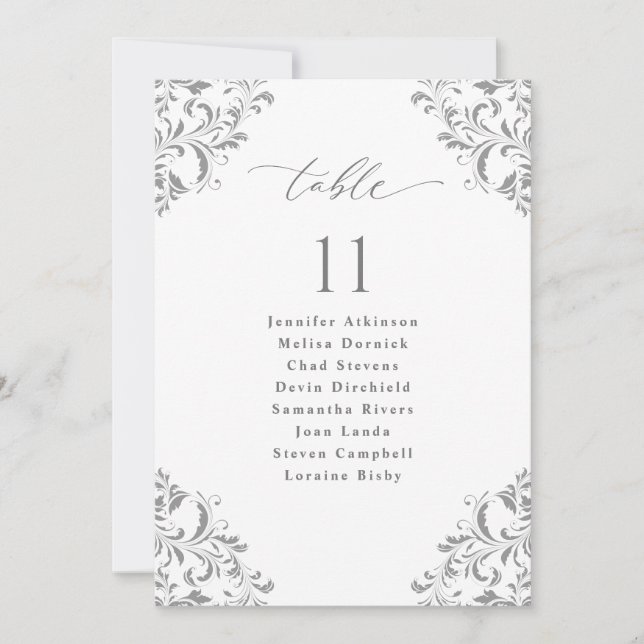 Elegant Silver Gray Wedding Seating Chart Cards (Front)