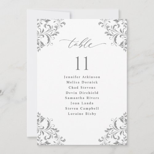Elegant Silver Gray Wedding Seating Chart Cards
