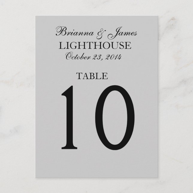 Elegant Silver Gray Wedding Table Number Card (Front)