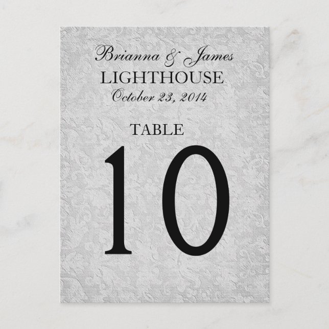 Elegant Silver Gray Wedding Table Number Card (Front)