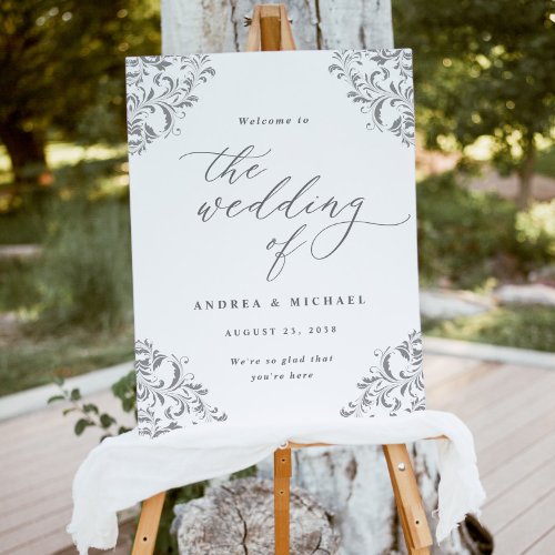 Elegant Silver Gray Wedding Welcome Sign Vintage