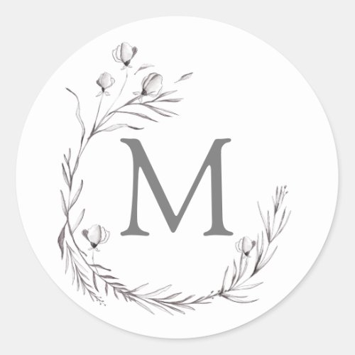 Elegant Silver Gray White Botanical Wreath Wedding Classic Round Sticker