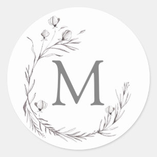 Elegant Silver Gray White Botanical Wreath Wedding Classic Round Sticker