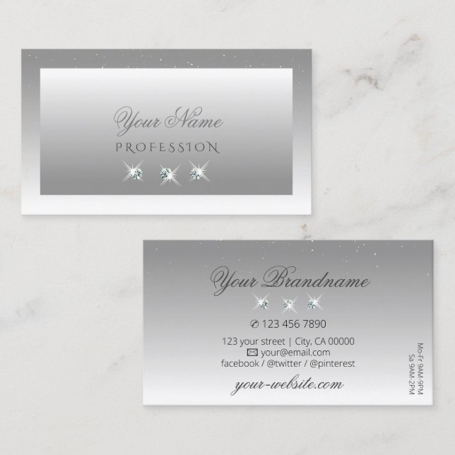 Elegant Silver Gray White Ombre Sparkling Jewels Business Card (Front/Back)