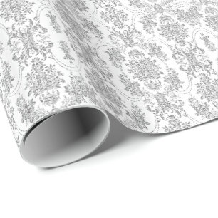 Elegant Silver Gray & White Ornate Floral Pattern Wrapping Paper