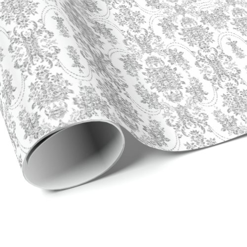 Elegant Silver Gray  White Ornate Floral Pattern Wrapping Paper