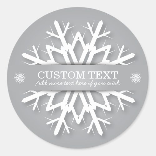 Elegant Silver Gray  White Personalized Snowflake Classic Round Sticker