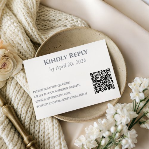 Elegant Silver Gray with QR Code Wedding RSVP Card
