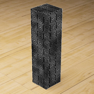 Elegant Silver Greek Key Art Deco Pattern Wine Box