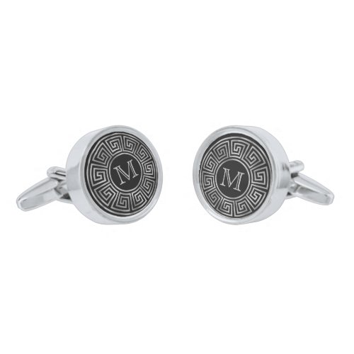 Elegant Silver Greek Keys Monogram Cufflinks