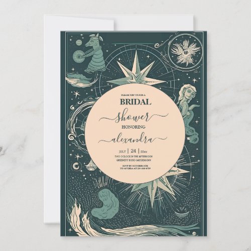 Elegant Silver Green Tarot Bridal Shower Invitation