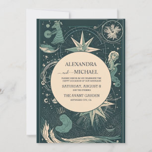 Elegant Silver Green Tarot Wedding Invitation