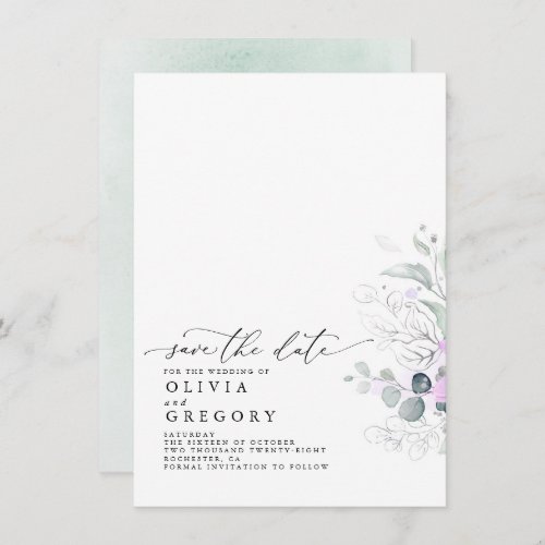 Elegant Silver Greenery Save The Date Announcement