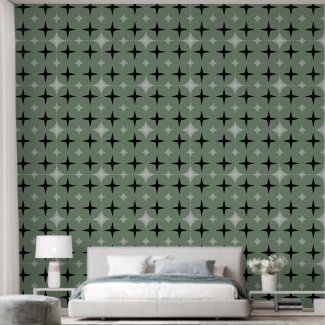Elegant Silver Grey & Black Stars, Sage Green Grey