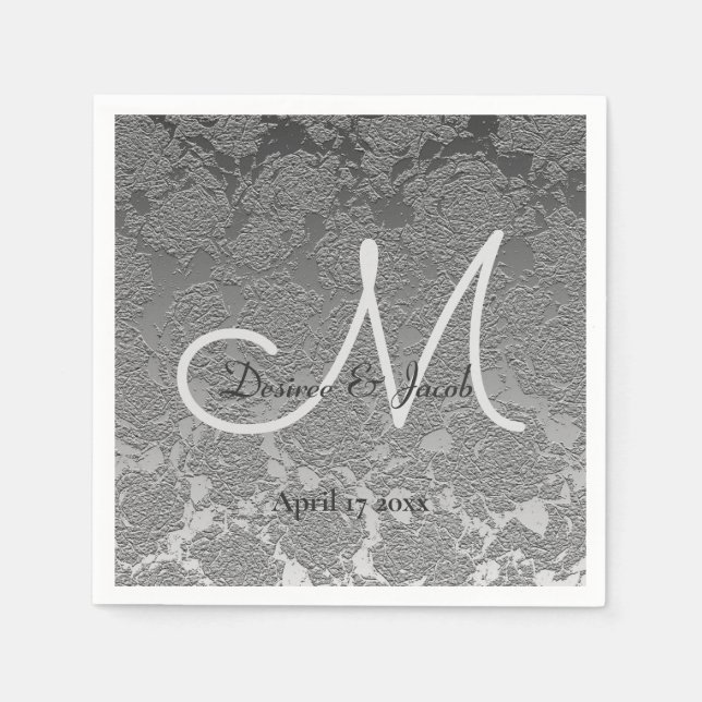 Elegant Silver Grey Custom Wedding Monogram Napkin (Front)