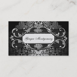 Elegant Silver Grey Frame Damask Business Card