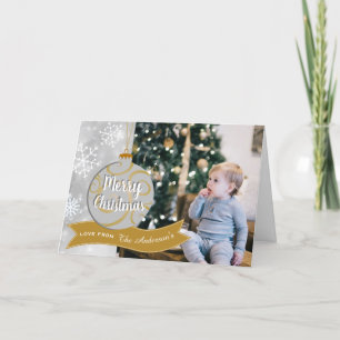 Elegant Silver Grey Gold Bauble Photo Christmas Holiday Card