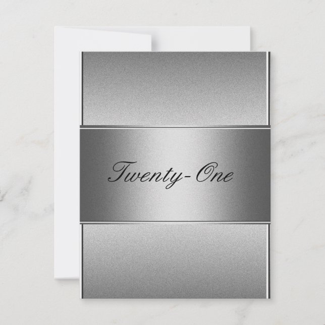 Elegant Silver Grey Metal Black 21st Birthday Invitation (Front)